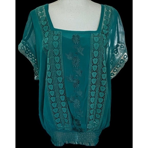 Daniel Rainn Anthropologie Solid Teal V-Neck Banded Bottom Blouse Sz XL W Tank - Picture 7 of 10